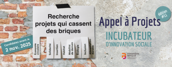 Visuel d'annonce de l'appel à projets de l'incubateur d'innovation sociale Première Brique Visuel d'annonce de l'appel à projets de l'incubateur d'innovation sociale Première Brique